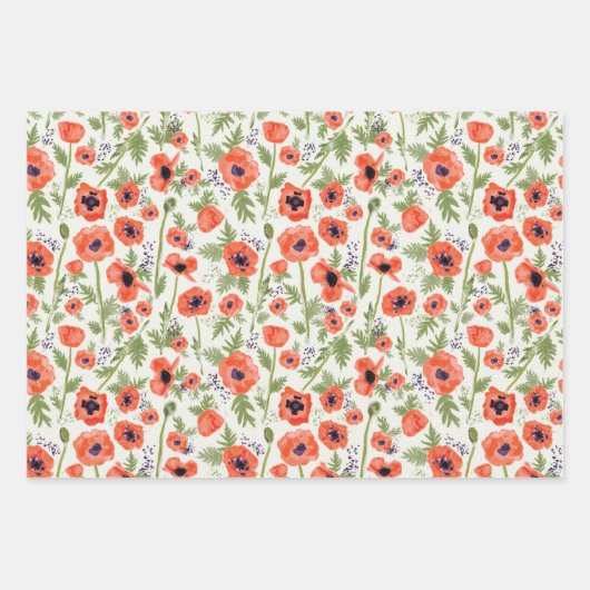 Bloempapavers Waterverf Decoupage Inpakpapier Vel (Voorkant)