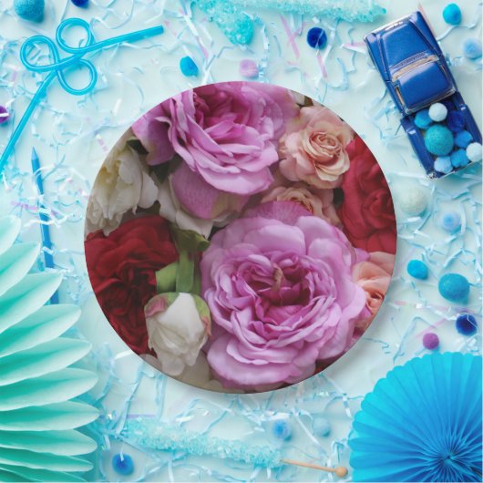 Bloempapier borden met rozen en pioenen papieren bordje (Feest)