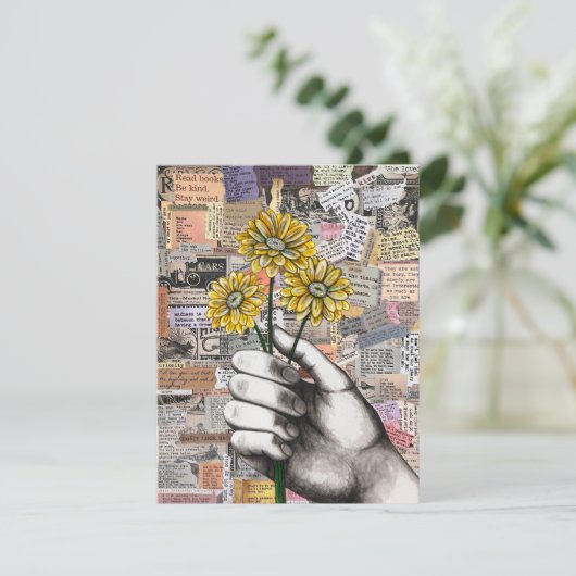 Bloempapier Collage Mixed Media Bedankkaart (Staand voorkant)