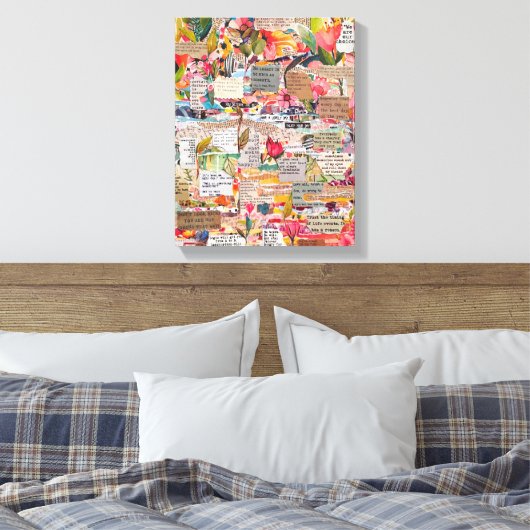 Bloempapier Collage Mixed Media Canvas Afdruk (Insitu (Slaapkamer))