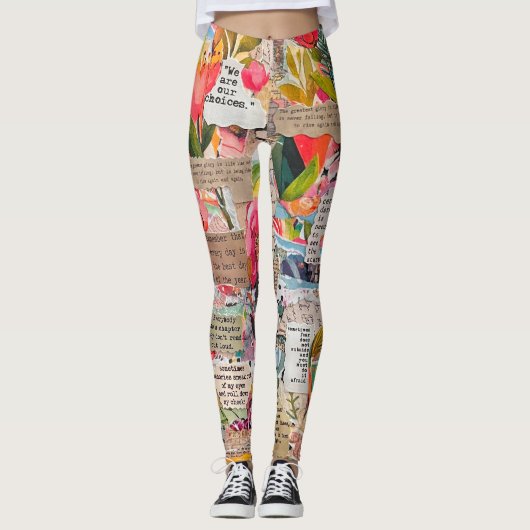 Bloempapier Collage Mixed Media Leggings (Voorkant)