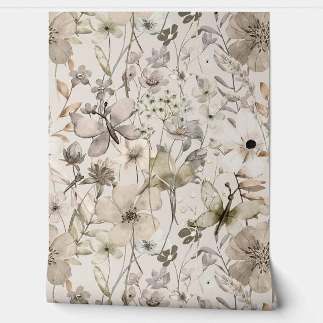 Bloemparadijs beige behangrollen behang (Afrollen)