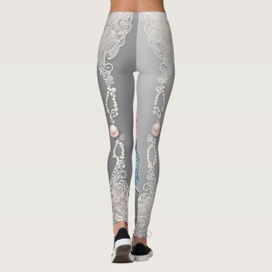 Bloemparels O Roze AI kunst Leggings (Achterkant)