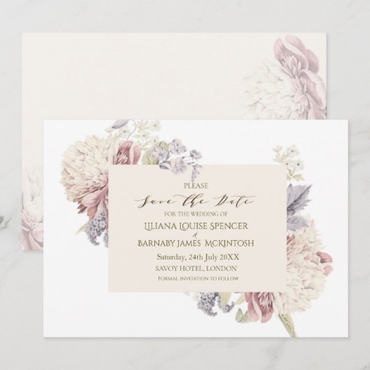 bloempastel Weddenschap Sla de datum op Save The Date (Voorkant / Achterkant)
