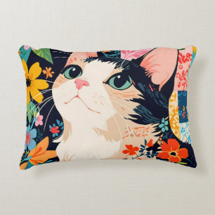 Bloempatchwork kat accent kussen