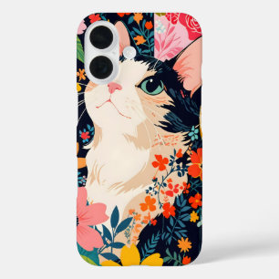 Bloempatchwork kat iPhone 16 hoesje