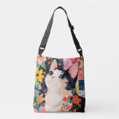 Bloempatchwork kat crossbody tas (Voorkant)