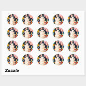 Bloempatchwork kat ronde sticker (Vel)