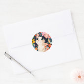 Bloempatchwork kat ronde sticker (Envelop)