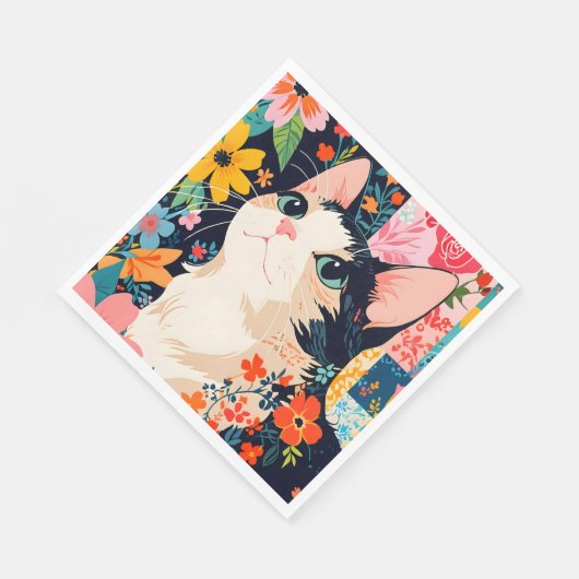 Bloempatchwork kat servet (Hoek)