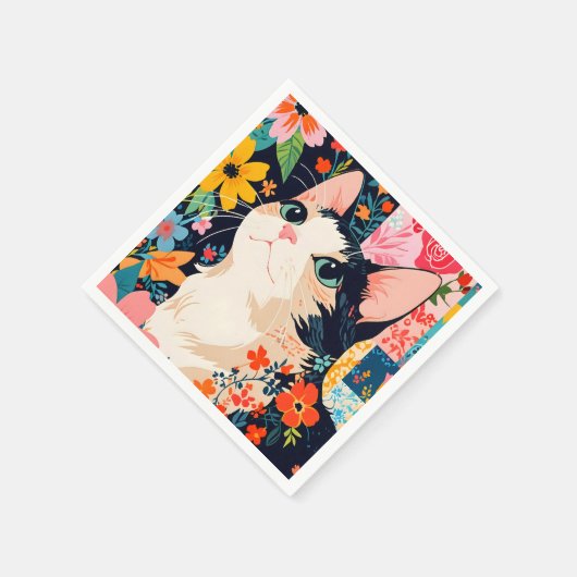 Bloempatchwork kat servet (Hoek)