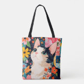 Bloempatchwork kat tote bag (Achterkant)