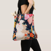 Bloempatchwork kat tote bag (Dichtbij)