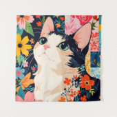 Bloempatchwork kat wandkleed (Voorkant)