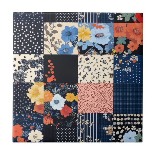 Bloempatchwork Patchwork Pattern (9) Tegeltje (Voorkant)