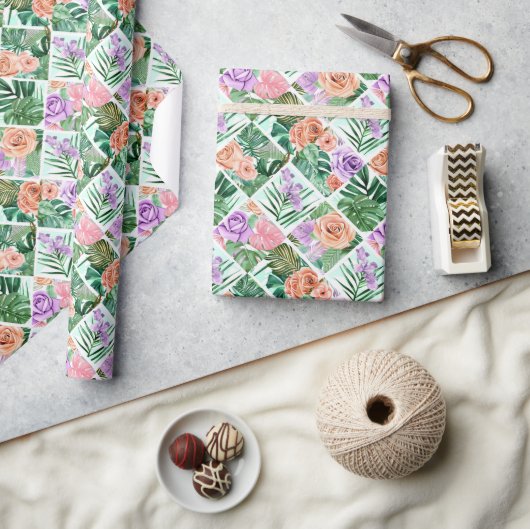 Bloempatchwork patroon 2D illustratie Cadeaupapier (Crafts)