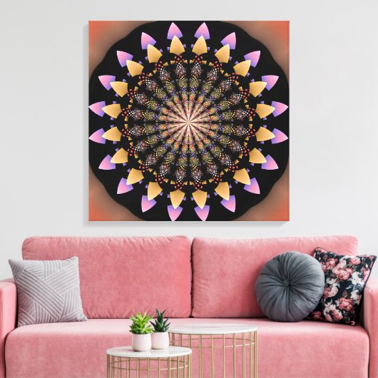 Bloempatronen mandala canvas afdruk (Insitu (Woonkamer))