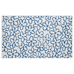 Bloempatroon 080821 - Indigo Blauw en Wit Stof
