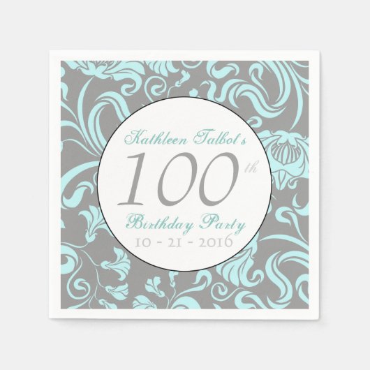 Bloempatroon 100ste Verjaardag Papier Servet (Voorkant)