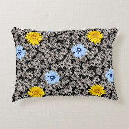 Bloempatroon 19.b. Zwart BG Accent Kussen