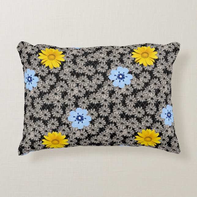 Bloempatroon 19.b. Zwart BG Accent Kussen (Voorkant)