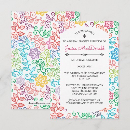 Bloempatroon - 3x5 Bruids Douche Uitnodiging (Voorkant / Achterkant)