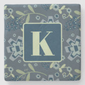 Bloempatroon aangepaste Initiaal Stenen Onderzetter (Voorkant)