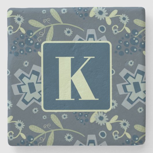 Bloempatroon aangepaste Initiaal Stenen Onderzetter (Voorkant)