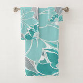 Bloempatroon, Aqua, Blauwgroen, Turquoise en Grijs Bad Handdoek (Insitu)