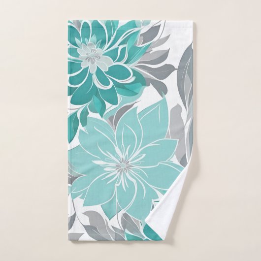 Bloempatroon, Aqua, Blauwgroen, Turquoise en Grijs Bad Handdoek (Handdoek)