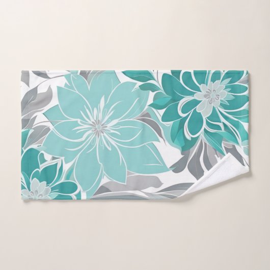 Bloempatroon, Aqua, Blauwgroen, Turquoise en Grijs Bad Handdoek (Handdoek)