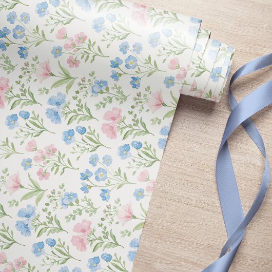 Bloempatroon Blauw Wildflower Wrapping Paper Cadeaupapier