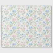Bloempatroon Blauw Wildflower Wrapping Paper Cadeaupapier (Vlak)