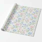 Bloempatroon Blauw Wildflower Wrapping Paper Cadeaupapier (Uitgerold)