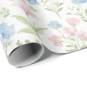 Bloempatroon Blauw Wildflower Wrapping Paper Cadeaupapier (Rol Hoek)