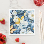 Bloempatroon, blauw, wit, goudgeel, servet (Insitu)