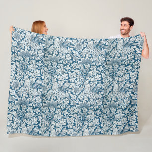Bloempatroon Bloemen laat vogels blauw Fleece Deken