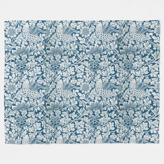 Bloempatroon Bloemen laat vogels blauw Fleece Deken (Voorkant (Horizontaal))