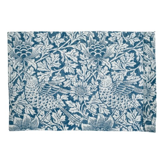 Bloempatroon Bloemen laat vogels blauw Kussensloop (Voorkant-Links)