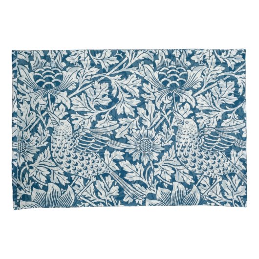 Bloempatroon Bloemen laat vogels blauw Kussensloop (Voorkant-Rechts)