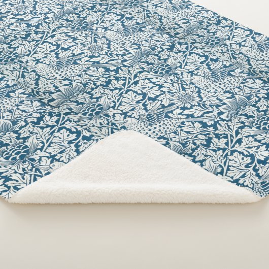 Bloempatroon Bloemen laat vogels blauw Sherpa Deken (3/4)