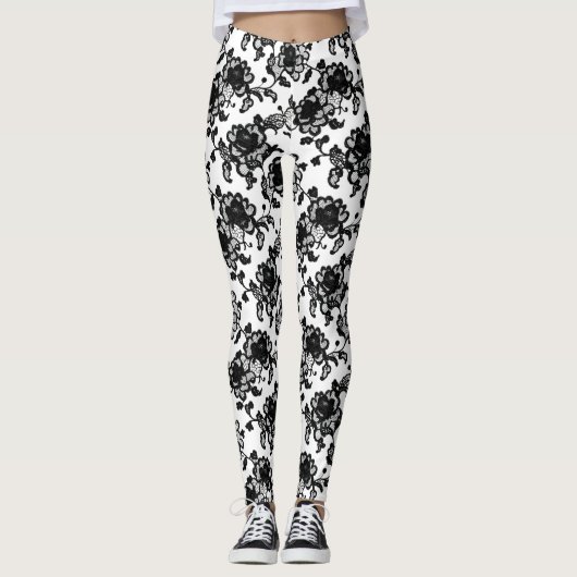 Bloempatroon Delicate Black Lace Leggings (Voorkant)