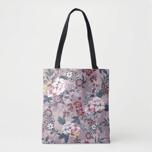 bloempatroon design textiel illustratie, desi tote bag (Voorkant)