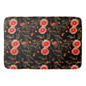 Bloempatroon Donkere achtergrond Roze Groen Rood Badmat (Voorkant)