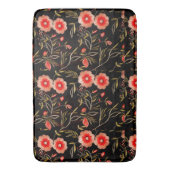 Bloempatroon Donkere achtergrond Roze Groen Rood Badmat (Voorkant Verticaal)