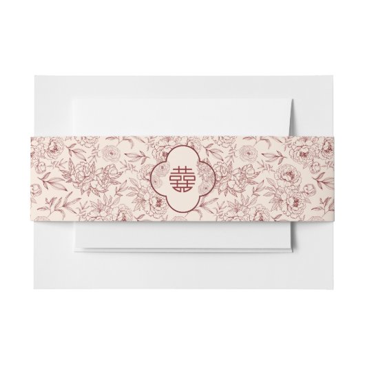 Bloempatroon Dubbele Xi Chinese bruiloft Uitnodigingen Wikkel (Voorkant Voorbeeld)