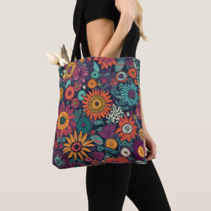 Bloempatroon, een boeket van kleurrijke bloemen, tote bag