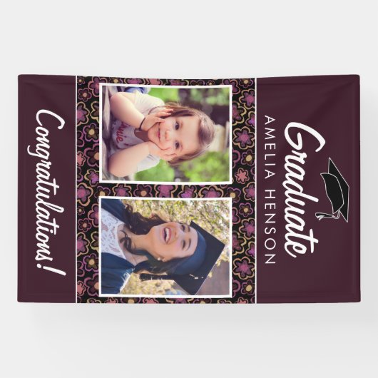 Bloempatroon Gefeliciteerd Geslaagd 2 Foto Spandoek (Horizontaal)