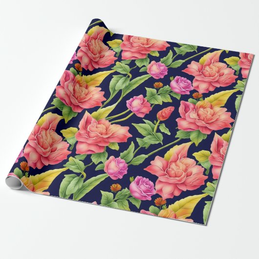Bloempatroon gember bloemen cadeaupapier (Uitgerold)