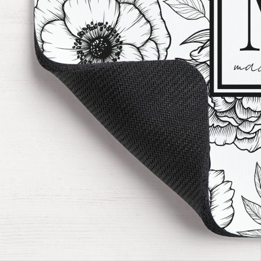 Bloempatroon gepersonaliseerd vrouwelijk monogram muismat (Hoek)